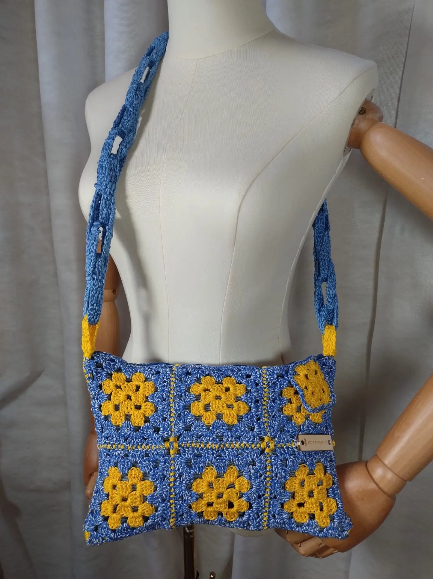 Pierina - Borsa uncinetto artigianale uncinetto in cotone Granny square REM fatto a mano per te