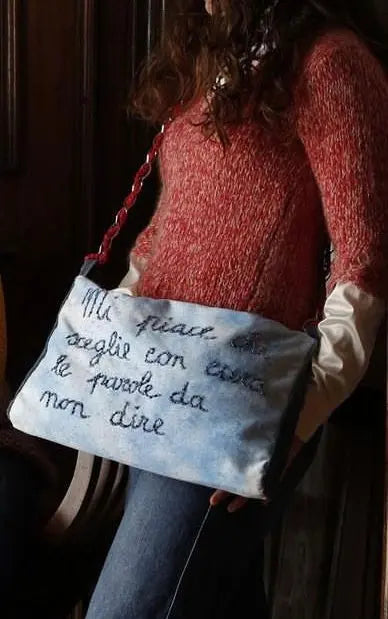'Alba' Borsa Artigianale in Jeans e Cotone - Ricamo Unico a Mano rem_fattoamanoperte