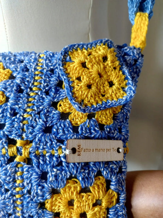 Pierina - Borsa uncinetto artigianale uncinetto in cotone Granny square REM fatto a mano per te