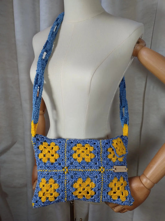 Pierina - Borsa uncinetto artigianale uncinetto in cotone Granny square REM fatto a mano per te