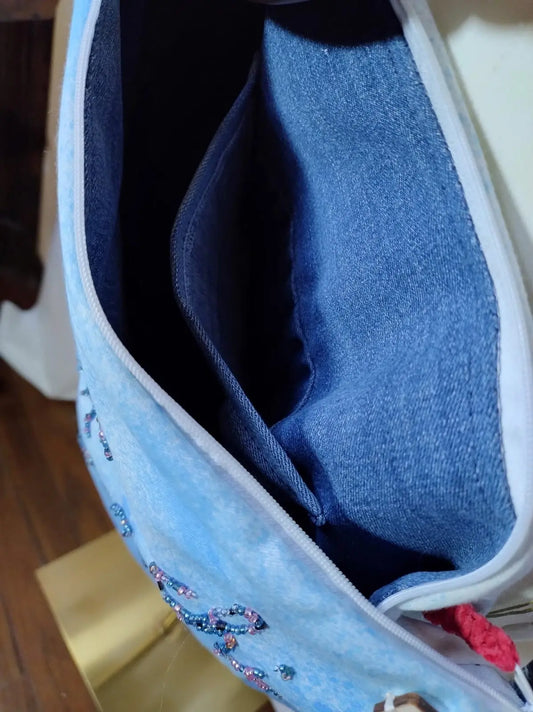 'Alba' Borsa Artigianale in Jeans e Cotone - Ricamo Unico a Mano rem_fattoamanoperte