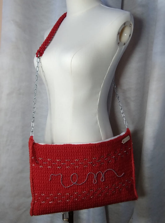 REM – Borsa artigianale in lana con ricamo in catena