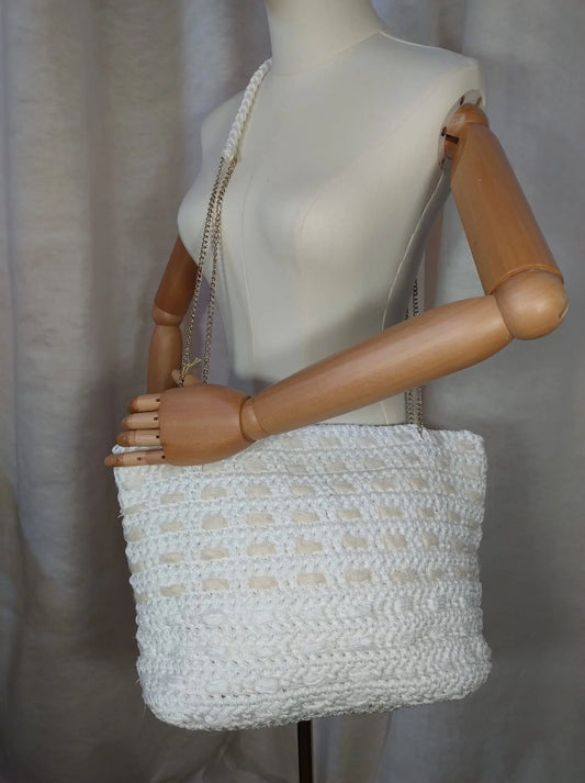 'Berta' Borsa con Uncinetto e Dettagli in Organza - Spaziosa e Stilosa rem_fattoamanoperte