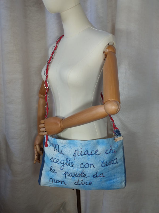 'Alba' Borsa Artigianale in Jeans e Cotone - Ricamo Unico a Mano