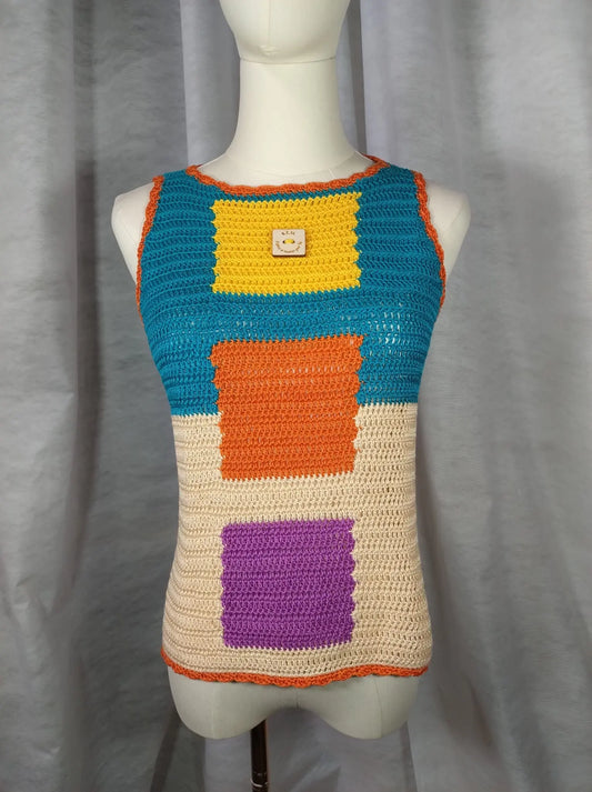 'Marcella' Canotta in Cotone Multicolore - Arte Tessile in Colori Vivaci REM fatto a mano per te